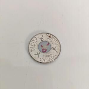 2006 Canadian 25 Cent Pink Ribbon, Breast Cancer Awareness Coloured Quarter Coin